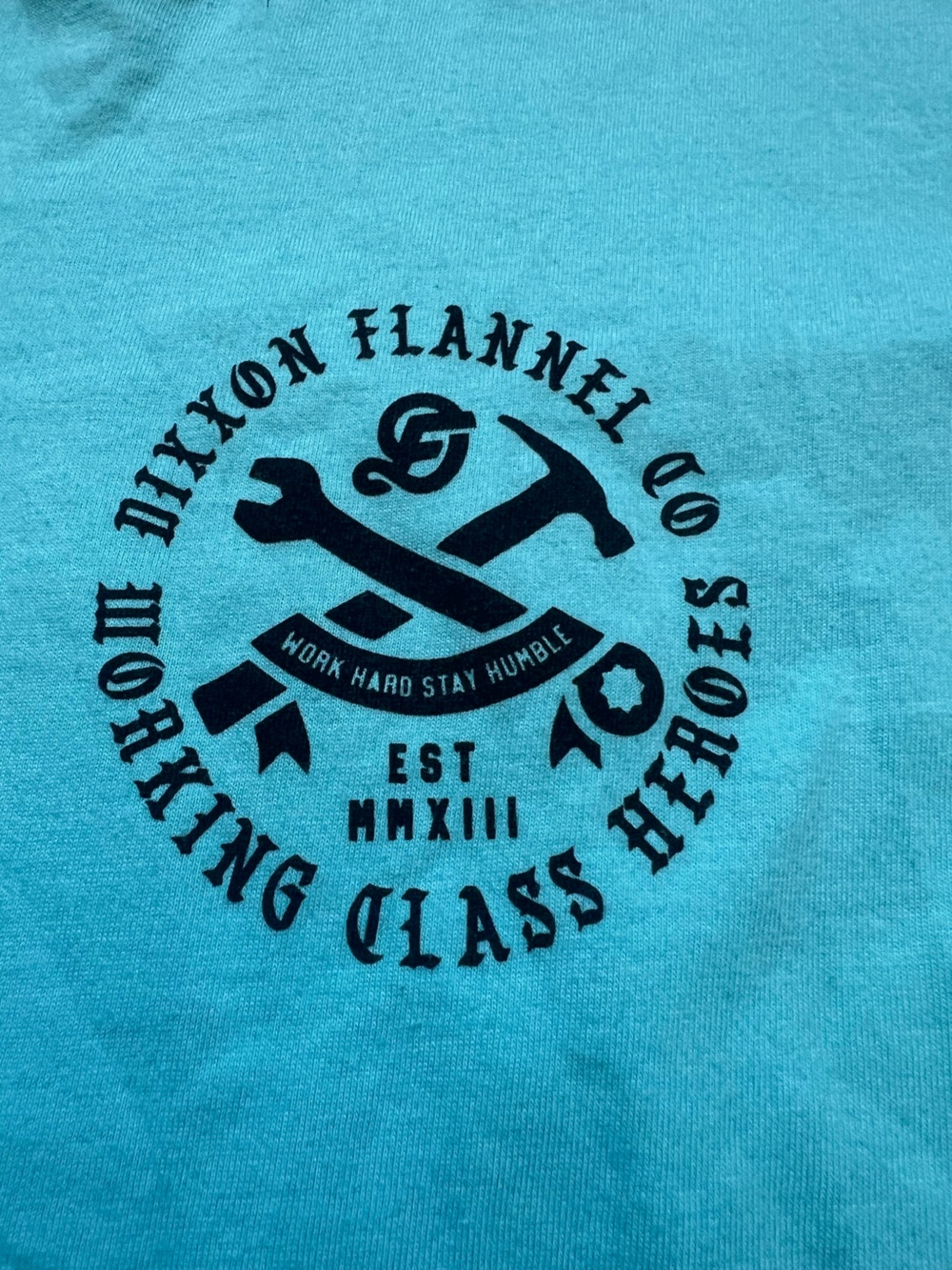 Dixxon Flannel Co Mens Working Class Heroes Long Sleeve Graphic T-Shirt Teal L